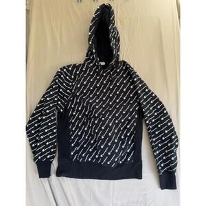 Vintage Champion Reverse Weave Men’s Pullover Hoodie Black All Over Print MED